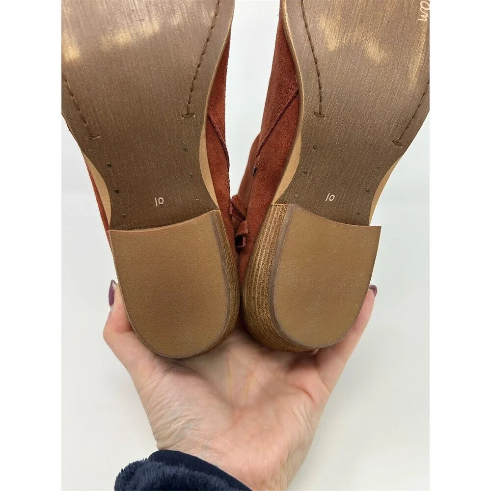 Sam Edelman Womens Ankle Booties Rust Red Side Zip Tassel Block Heel Almond 10